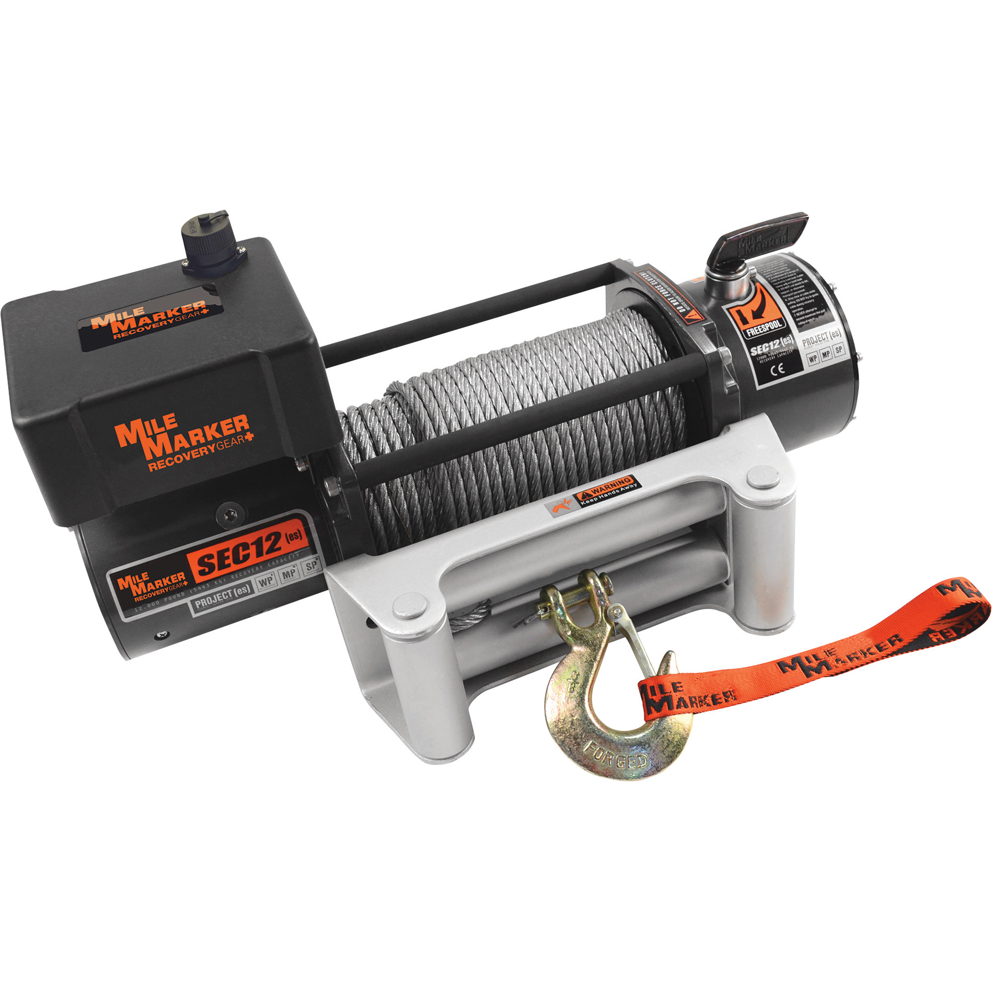 Mile Marker 12 Volt DC Powered Electric Jeep/Truck/SUV Winch, 12,000-Lb. Capacity, 3/8in. x 100ft. Steel Cable, Model# 7650251BW